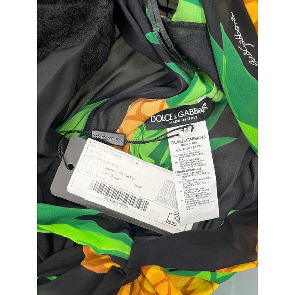 Dolce & Gabbana Runway Pineapple Wrap Silk Mini Dress Multicolor IT 42 M - Picture 13 of 13